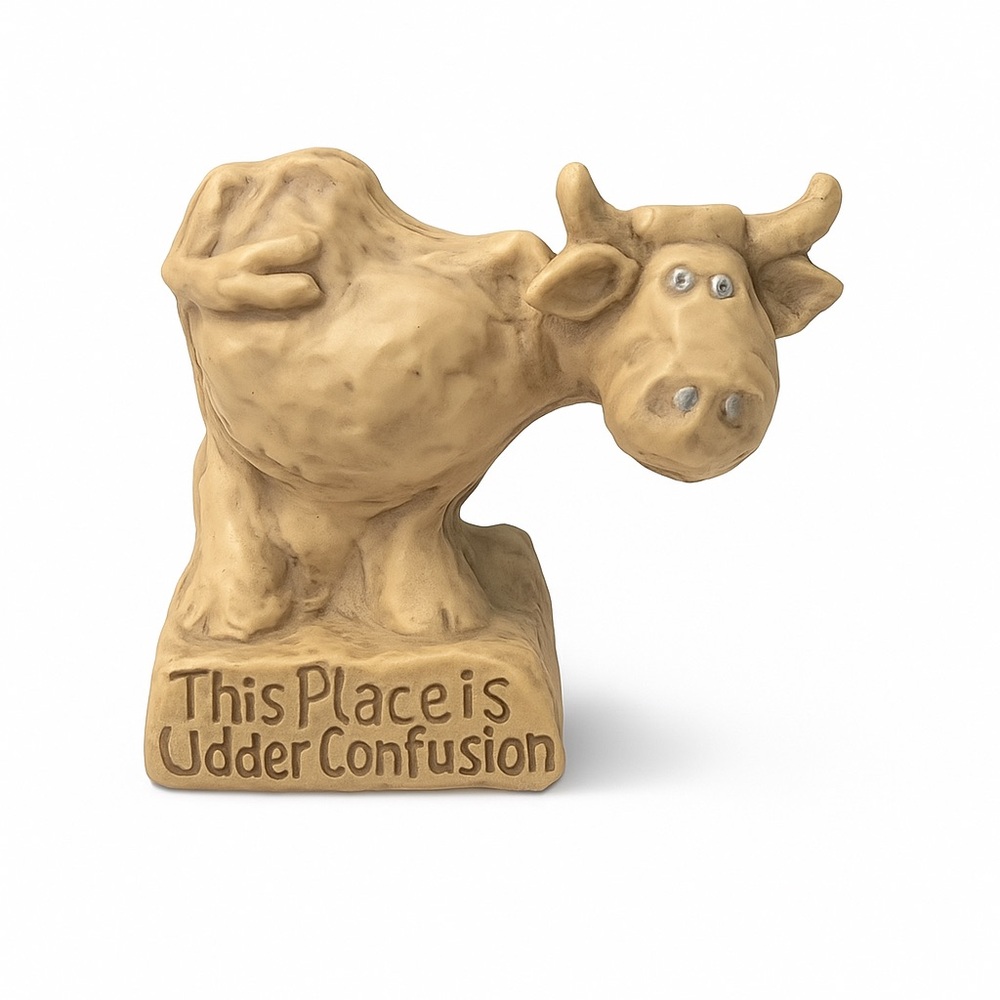 “This Place Is Udder Confusion” Funny Cow Figurine – 4.5” Resin Statue